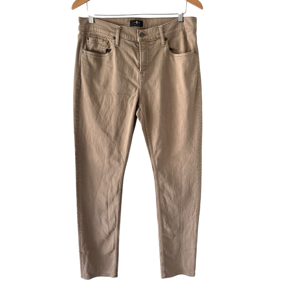 7 For All Mankind Straight Leg Jeans Womens 34 Tan Khaki Stretch Crop Pants